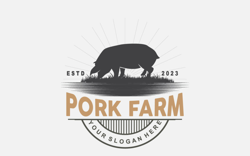 Logo de cochon, porc grillé, bétail, vecteur V10