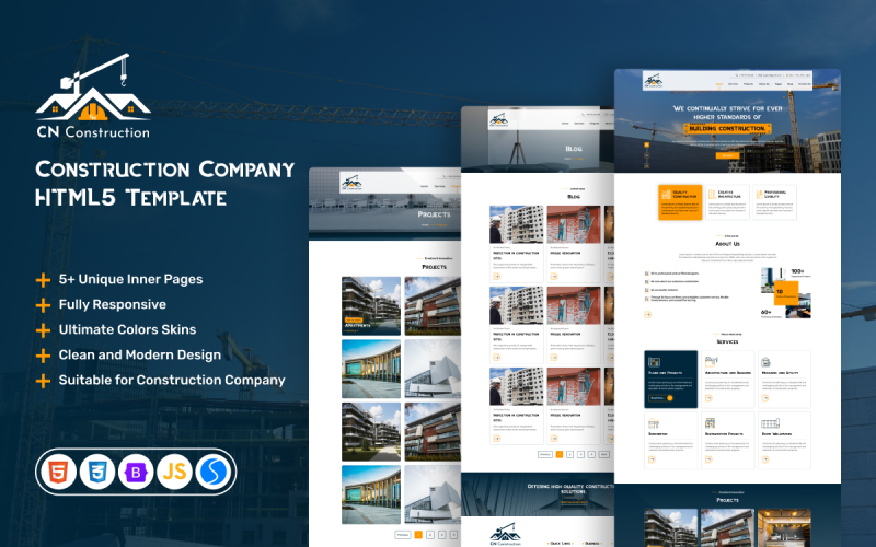 Modello HTML per sito web di CN Construction