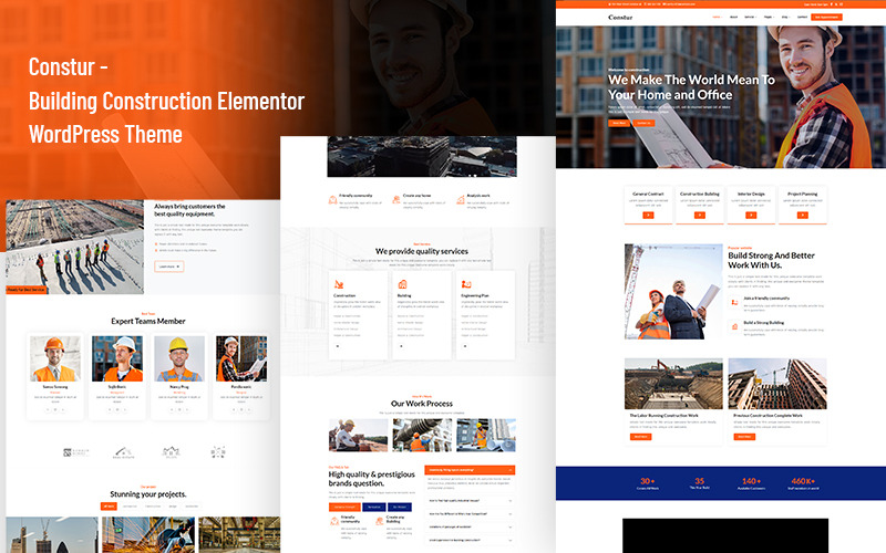 Constur - Építőipar, Építészet, Építőipari Vállalat Elementor WordPress Sablon