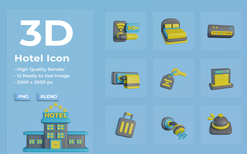 Šablony sady 3D ikon hotelu