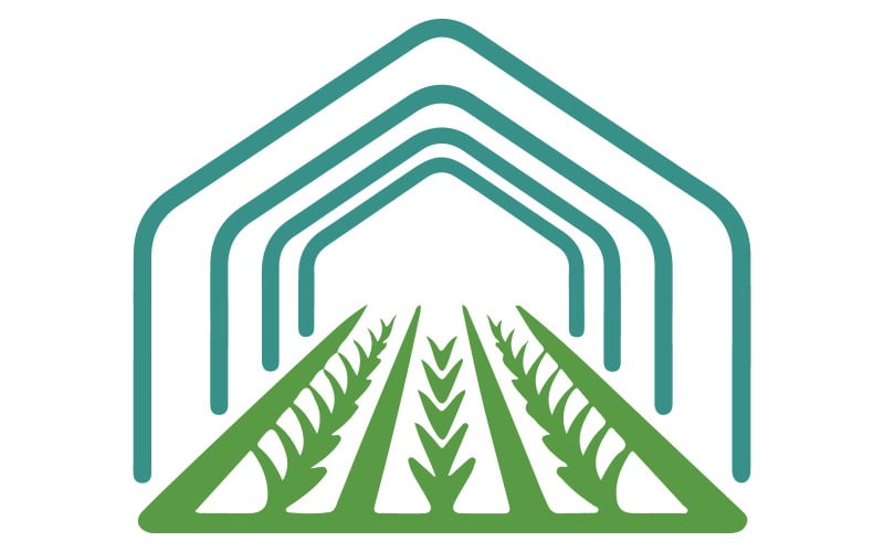 Minimalistické logo skleníku s řadami pěstování