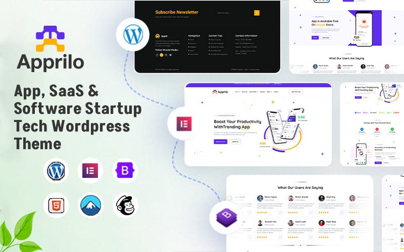 Apprilo - Uygulama, SaaS ve Yazılım Girişim Teknolojisi Wordpress Teması