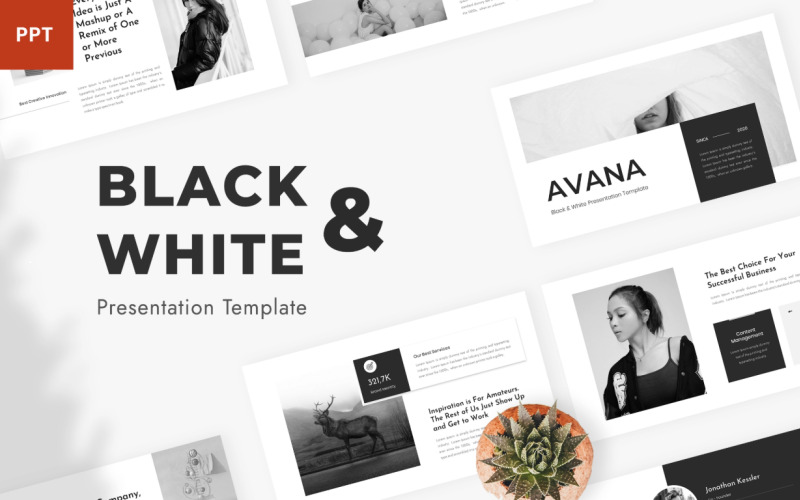 Avana - Presentación en PowerPoint en Blanco y Negro