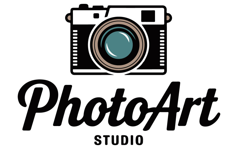 Un'illustrazione di design piatto retrò del logo di uno studio fotografico di matrimonio