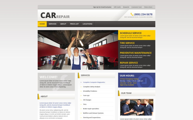 Bilreparations responsiv webbplatsmall