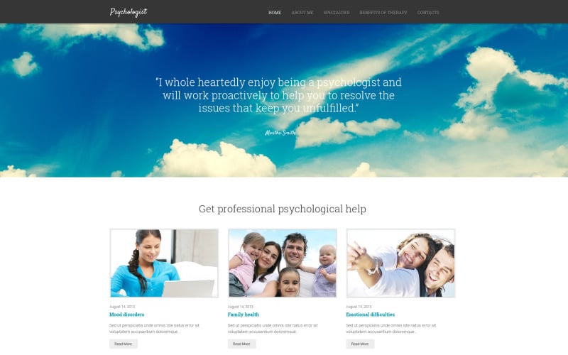 Plantilla de sitio web receptivo para psicólogos