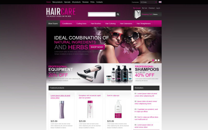 Plantilla ZenCart de productos para el cuidado del cabello