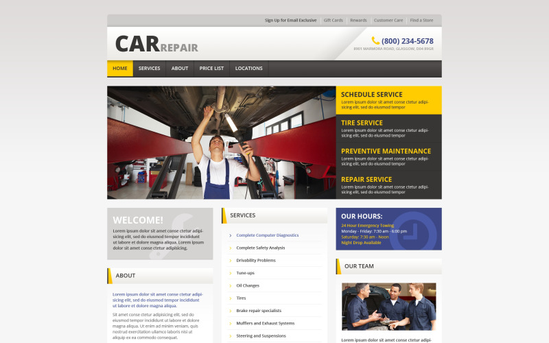 Responsieve websitesjabloon voor autoreparatie