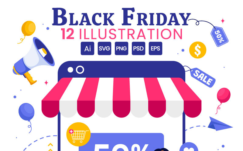 12 Black Friday eladó esemény vektoros illusztráció