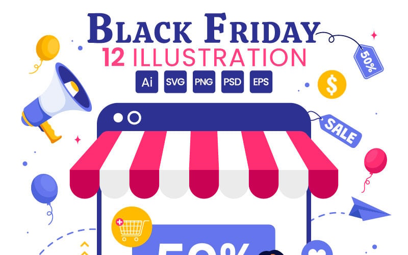 12 ilustraciones vectoriales de eventos de venta del Viernes Negro