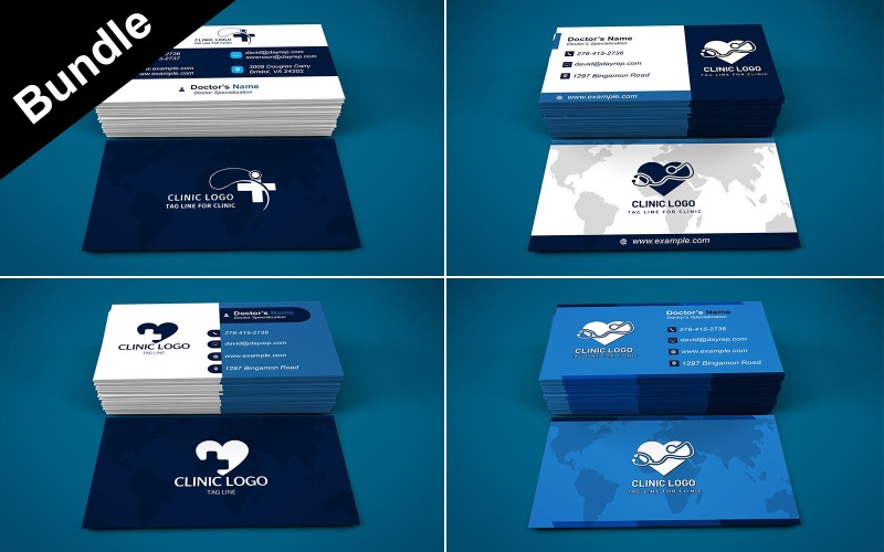 Lot de 4 modèles de cartes de visite pour clinique - hôpital
