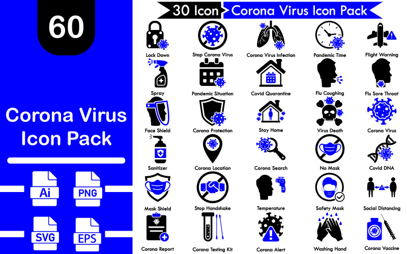 60 Premium Corona Virus-icoonpakket