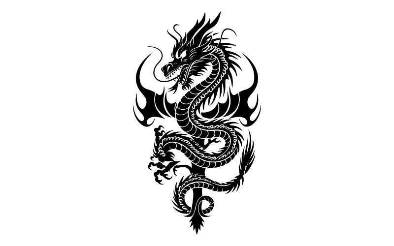 Un tatuaje de arte de pincel chino de dragón negro vectorial