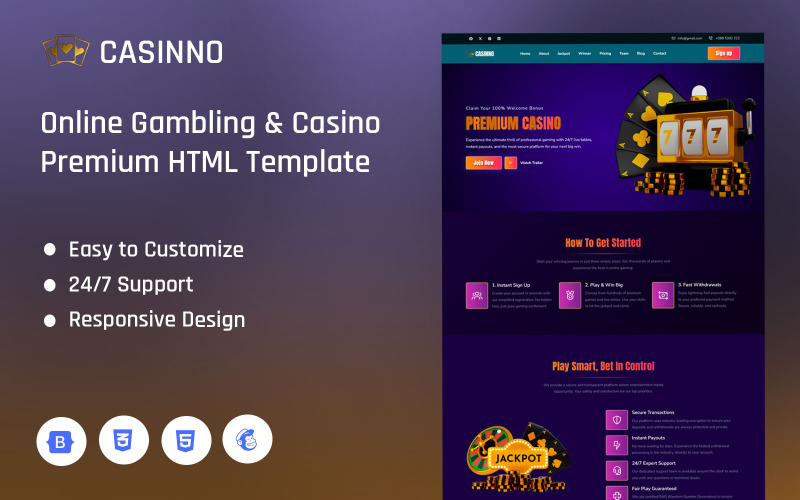 Casinno - HTML-landingspaginasjabloon voor online gokken en casino's