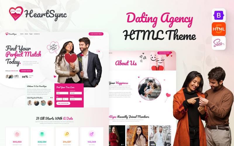 HeartSync - HTML-mall för webbplats för dejting och social matchning