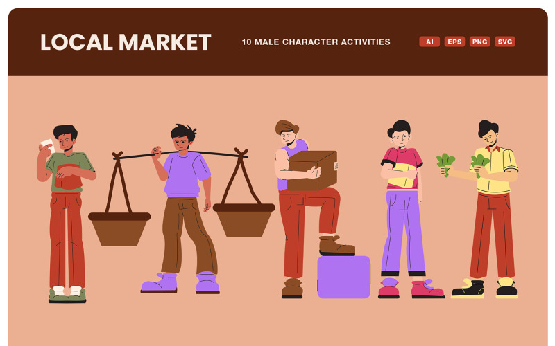Indonesisk man i lokal marknad Illustration