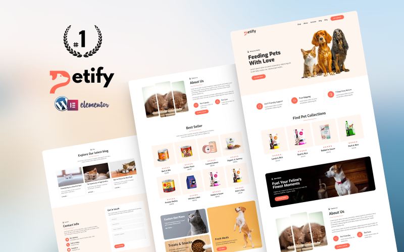 Petify — Pagina di destinazione di Elementor WordPress per alimenti per animali domestici