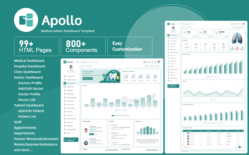 Apollo-Bootstrap 医疗管理仪表板模板