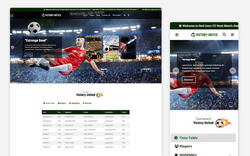 Victory United: il modello HTML definitivo per l'attrezzatura sportiva