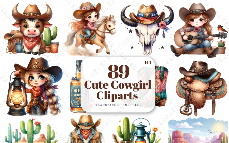 Pacote de clipart de cowgirl fofa