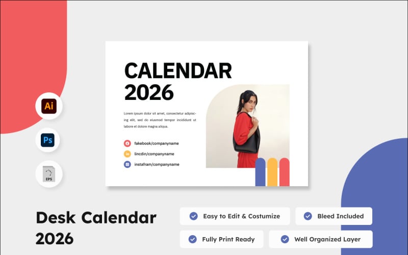 Desk Calendar 2026 Design V1 462532 TemplateMonster