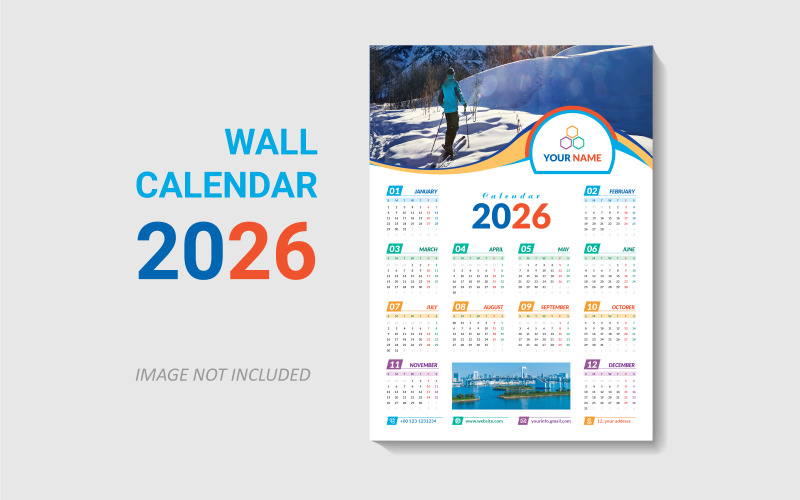 Modello vettoriale di progettazione del calendario da parete aziendale di una pagina