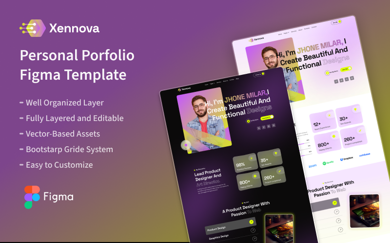 Xennova - Plantilla Figma de portafolio personal
