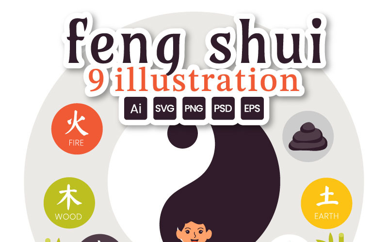 Ilustracja 9 elementów Feng Shui