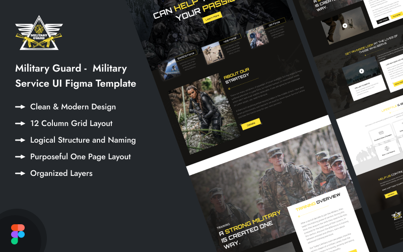 Modèle d'interface utilisateur Figma du site Web du service militaire de la Garde militaire