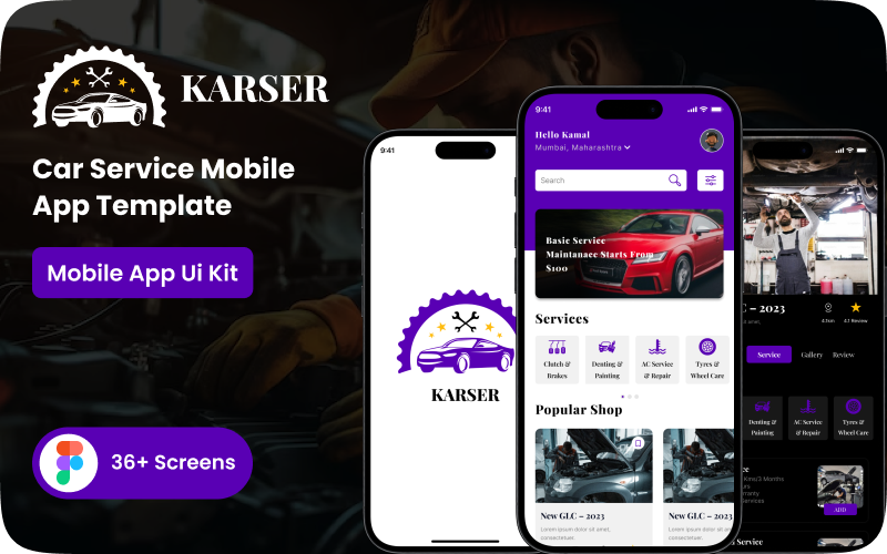 Modelo de interface do usuário do aplicativo móvel Karser Car Service