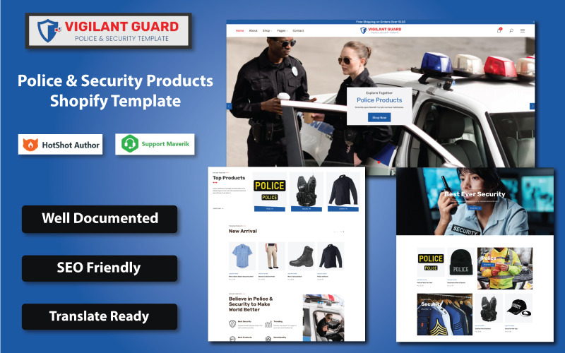 Vigilant Guard - Shopify-Vorlage für Polizei- und Sicherheitsprodukte