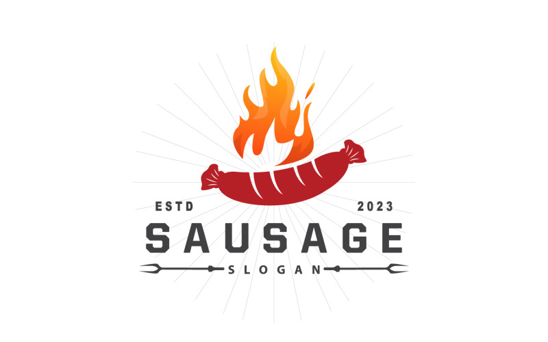 Logo de saucisse vecteur fourchette à viande V 11