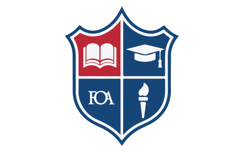 O logotipo tem o formato de um emblema escolar