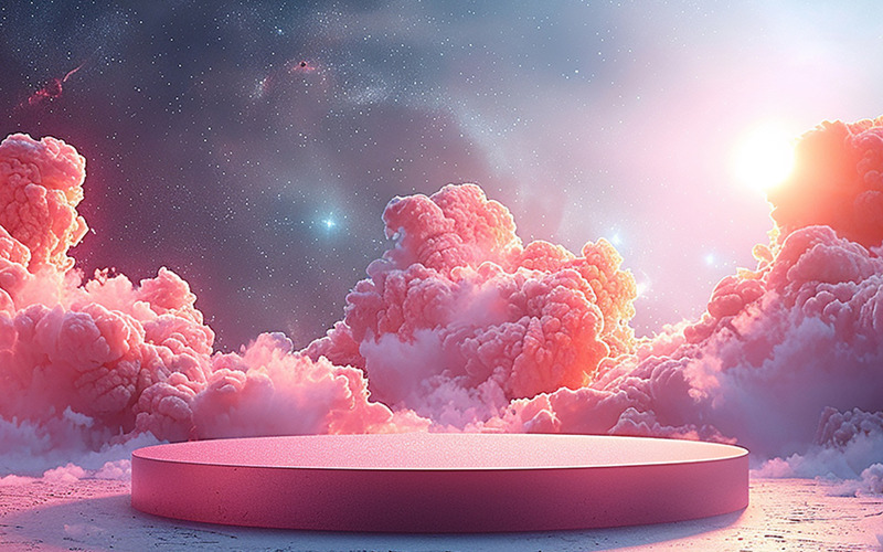 Podio rosa con fondo de cielo rosa