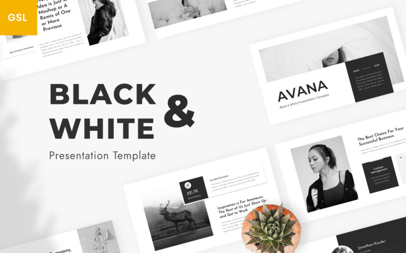 Avana - Apresentação em preto e branco do Google Slides