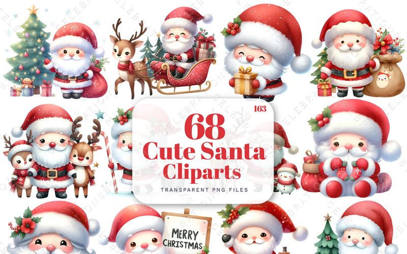 Cute Santa Clipart Gráficos de Natal para uso comercial Criação de cartões | 163