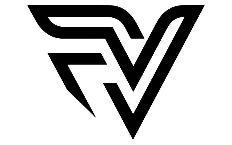 Een logo met de tekst FV in zwart-wit