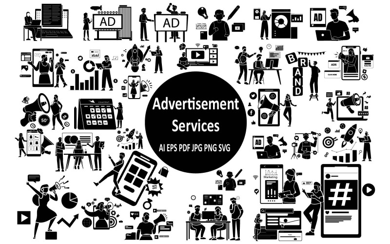 Pazarlama Projeleri için Reklam ve Hizmet İllüstrasyonları