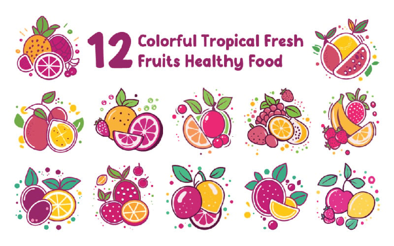 12 Frutas Tropicais Frescas Coloridas Alimentos Saudáveis