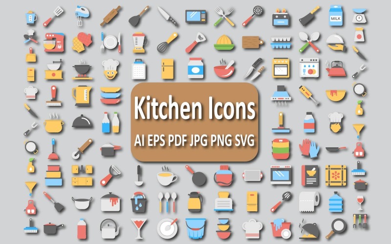 Omfattande köksikonuppsättning för matlagning och kulinariska projekt