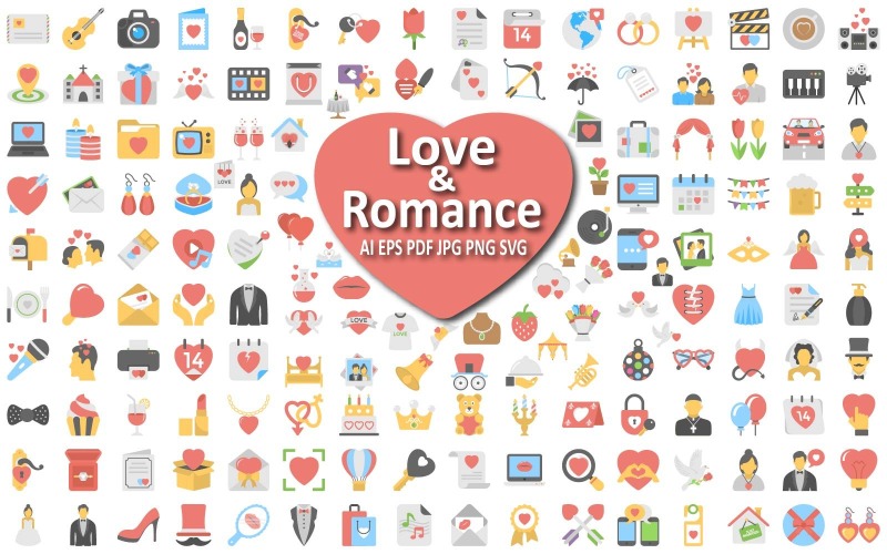 Sada ikon lásky a romantiky pro romantické projekty a projekty s tematikou vztahů