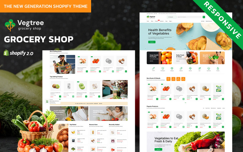 Vegtree - Адаптивна тема Shopify 2.0 для органічних овочів і продуктових магазинів