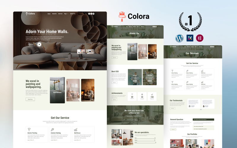 Colora Schilderen en Woondecoratie WordPress en Elementor Sjabloon