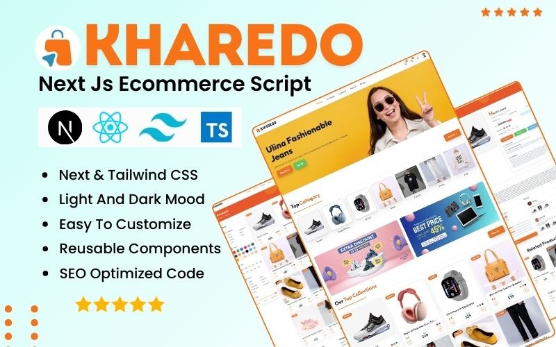 Kharedo - Script de comércio eletrônico React com Next JS e Tailwind CSS, modelo de interface de usuário React JS
