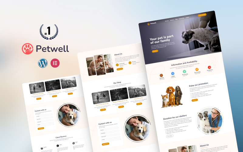 Petwell — Page de destination Elementor pour les soins et le traitement des animaux de compagnie