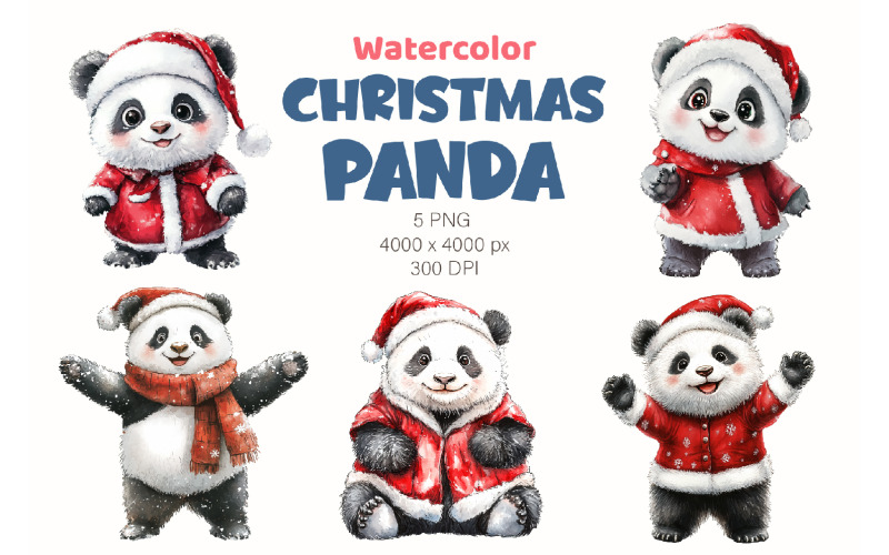 Bożonarodzeniowa panda. Akwarela PNG.