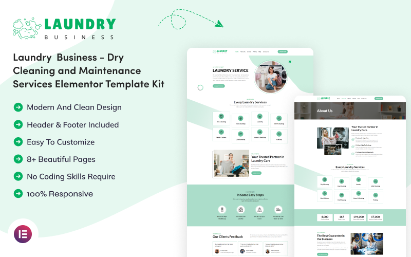 Пральня – Послуги хімчистки Elementor Template Kit