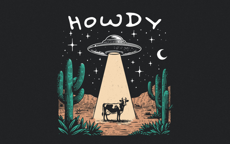 Enlèvement de vache PNG, Western Howdy, Vache drôle, Vache extraterrestre PNG, Amusement de science-fiction, Western PNG, Humour de ferme,