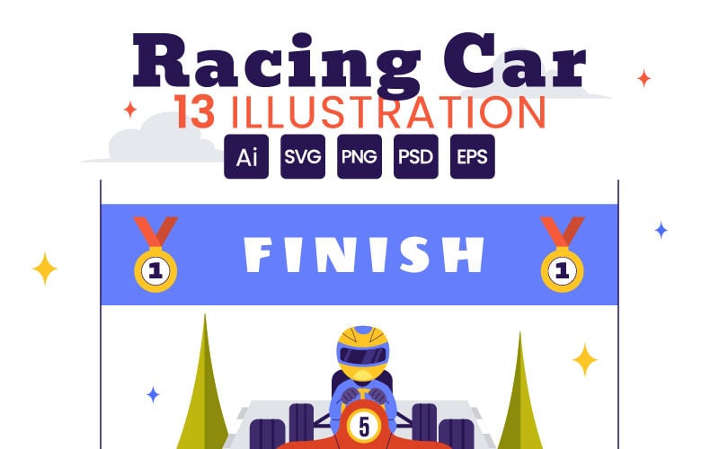 13 Formule Race Sportwagen Vector Illustratie