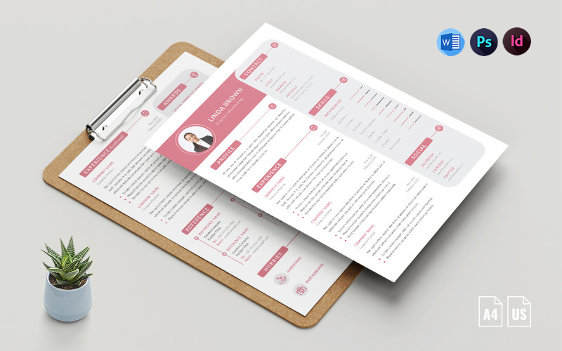 CV de cuatro páginas - Plantilla de currículum con carta de presentación